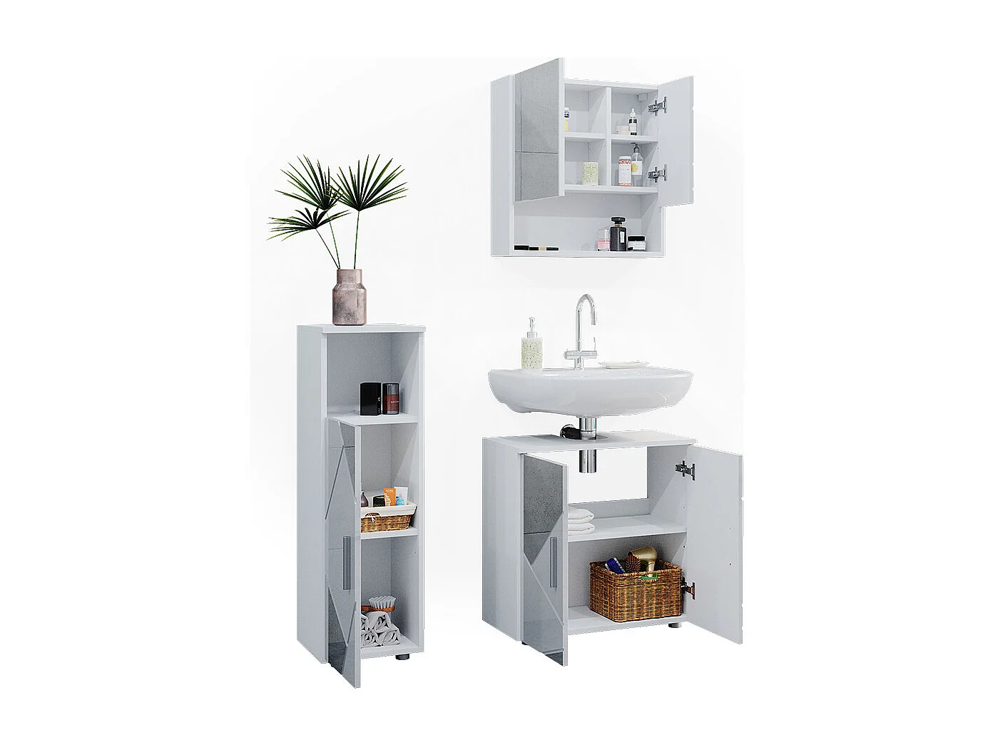 Meubles bain blanc brillant avec inserts 80x41x58.6 irma