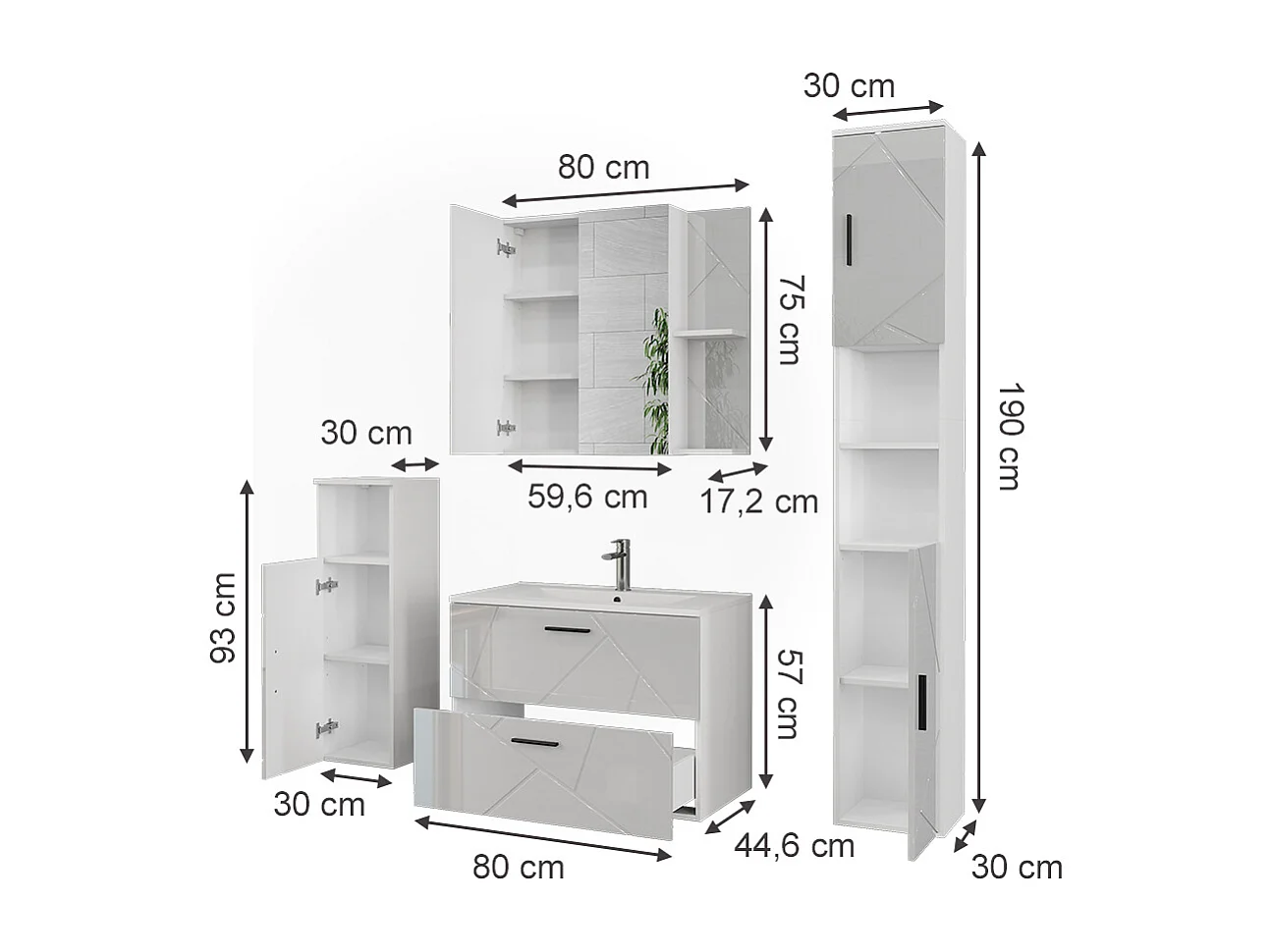 Ensemble de meubles de salle de bains blanc/blanc brillant 80x44.6x57 irma