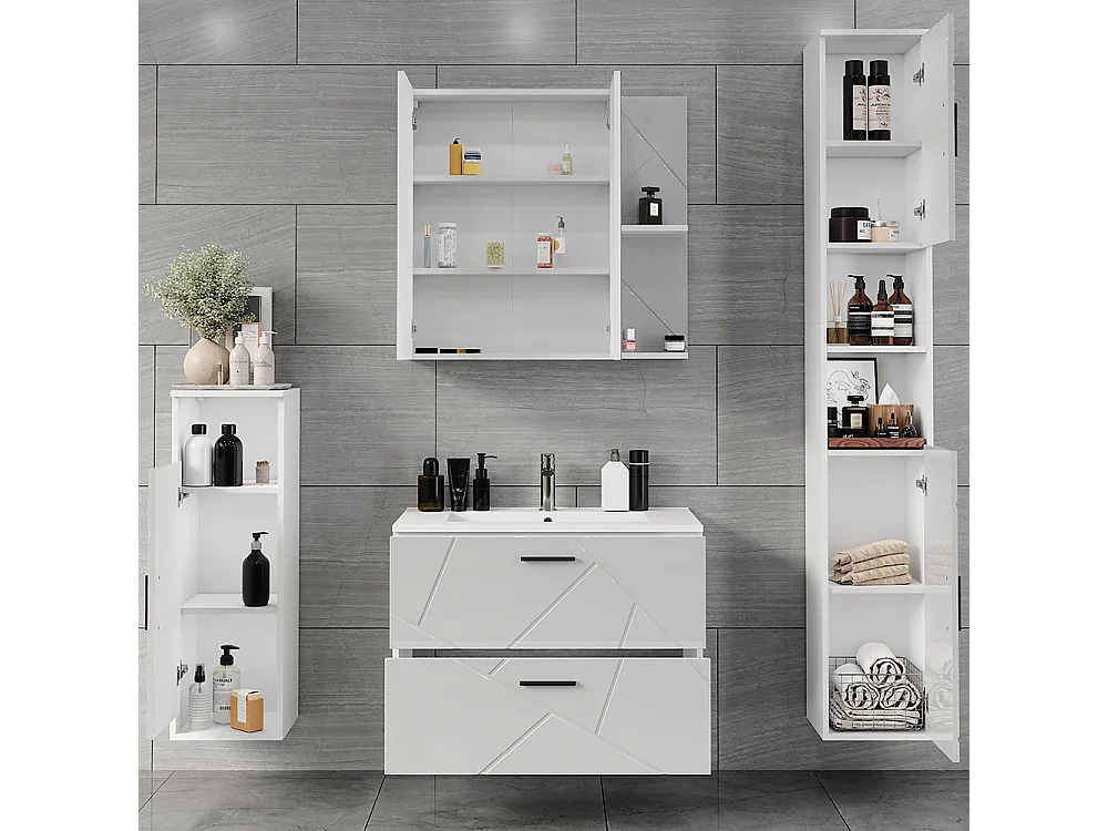 Ensemble de meubles de salle de bains blanc/blanc brillant 80x44.6x57 irma