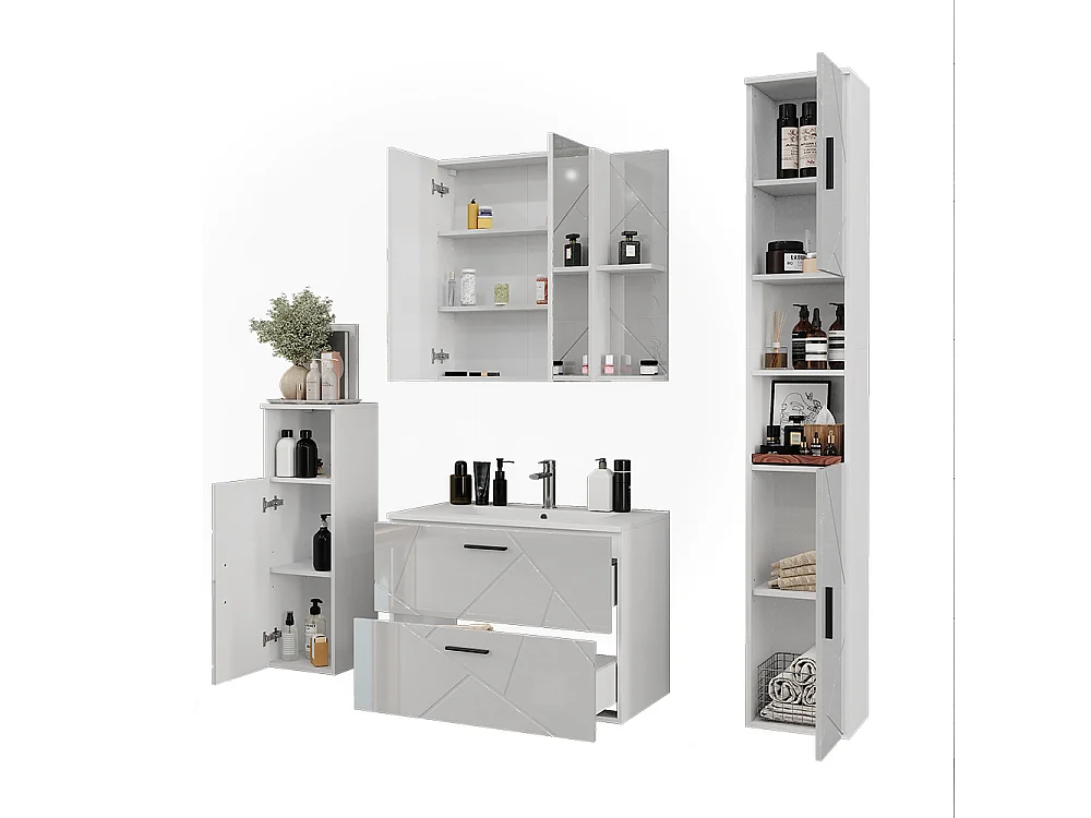 Ensemble de meubles de salle de bains blanc/blanc brillant 80x44.6x57 irma