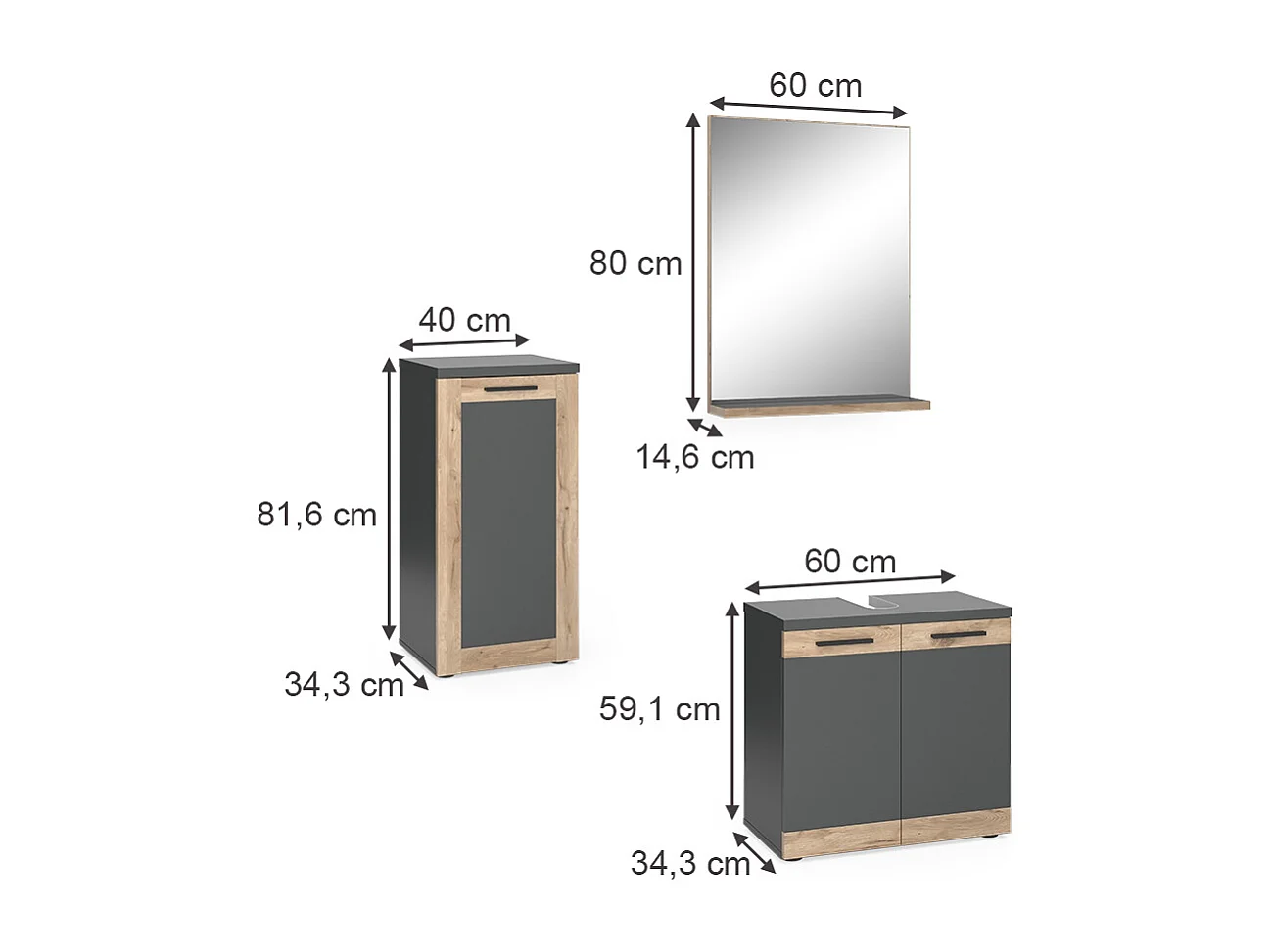 Set di mobili da bagno antracite 60x34.3x59.1 niko