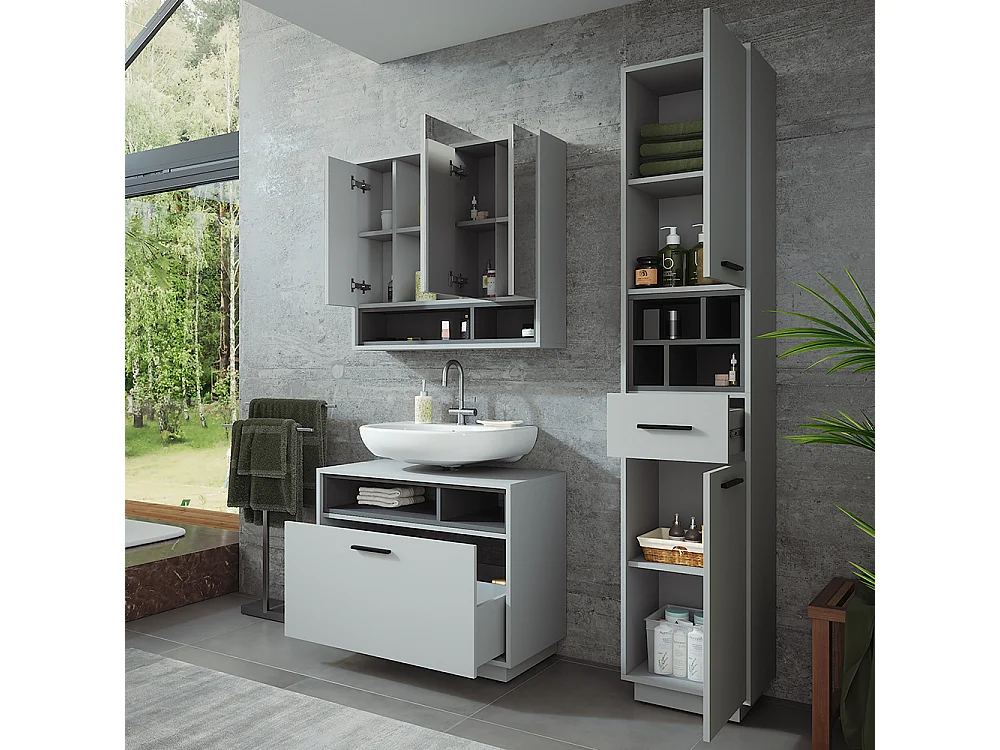 Conjunto de mueble de baño gris/antracita 80x35x64 beatrice