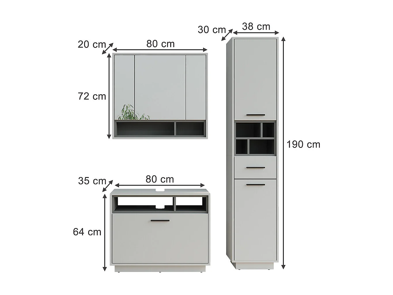 Ensemble de meubles de salle de bains gris/anthracite 80x35x64 beatrice
