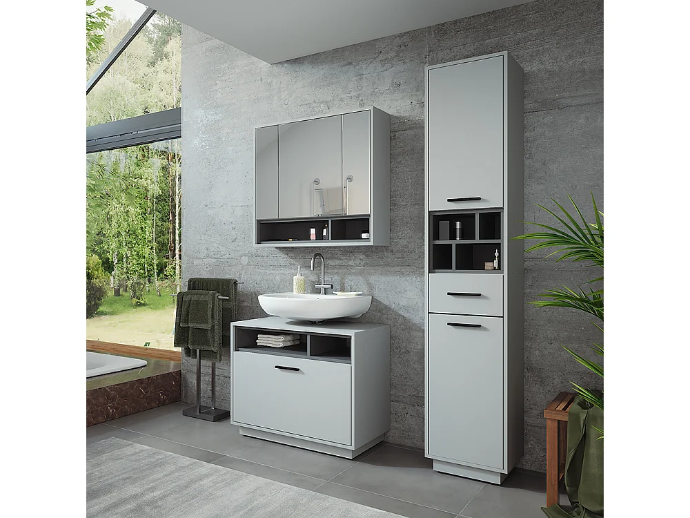 Ensemble de meubles de salle de bains gris/anthracite 80x35x64 beatrice