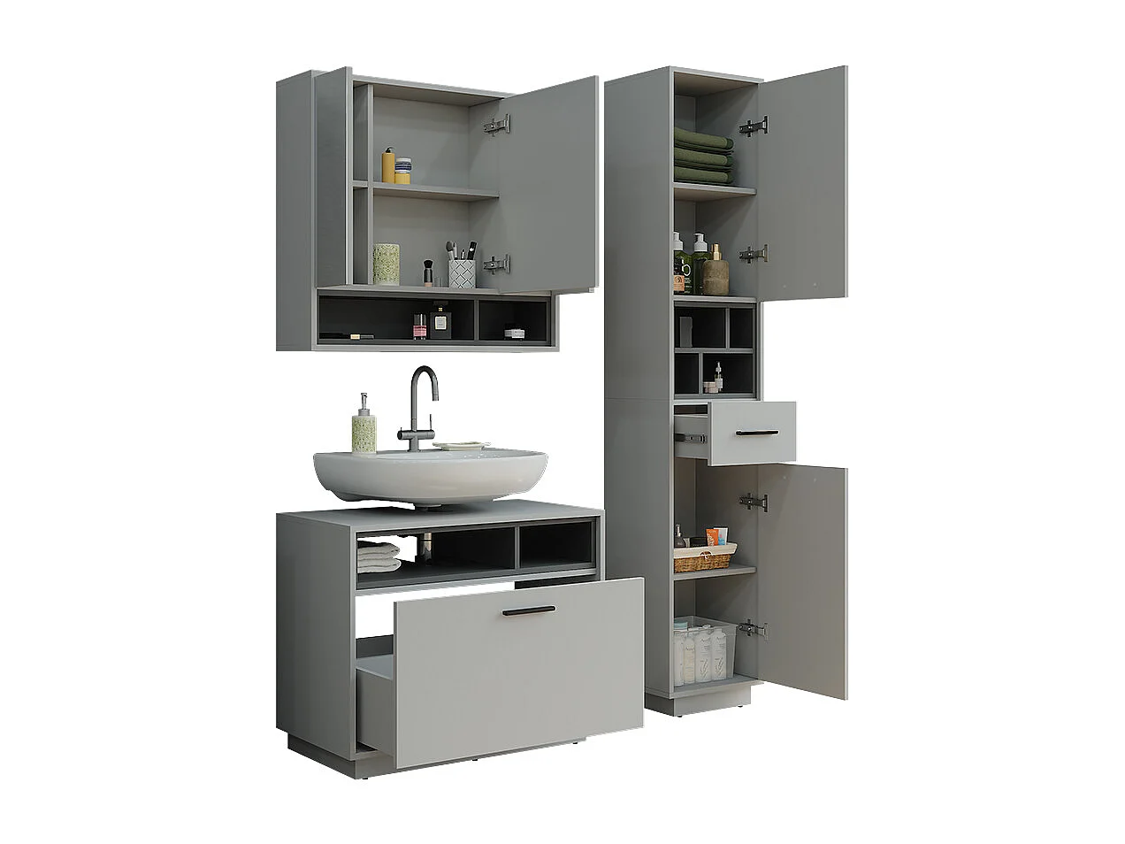 Ensemble de meubles de salle de bains gris/anthracite 80x35x64 beatrice