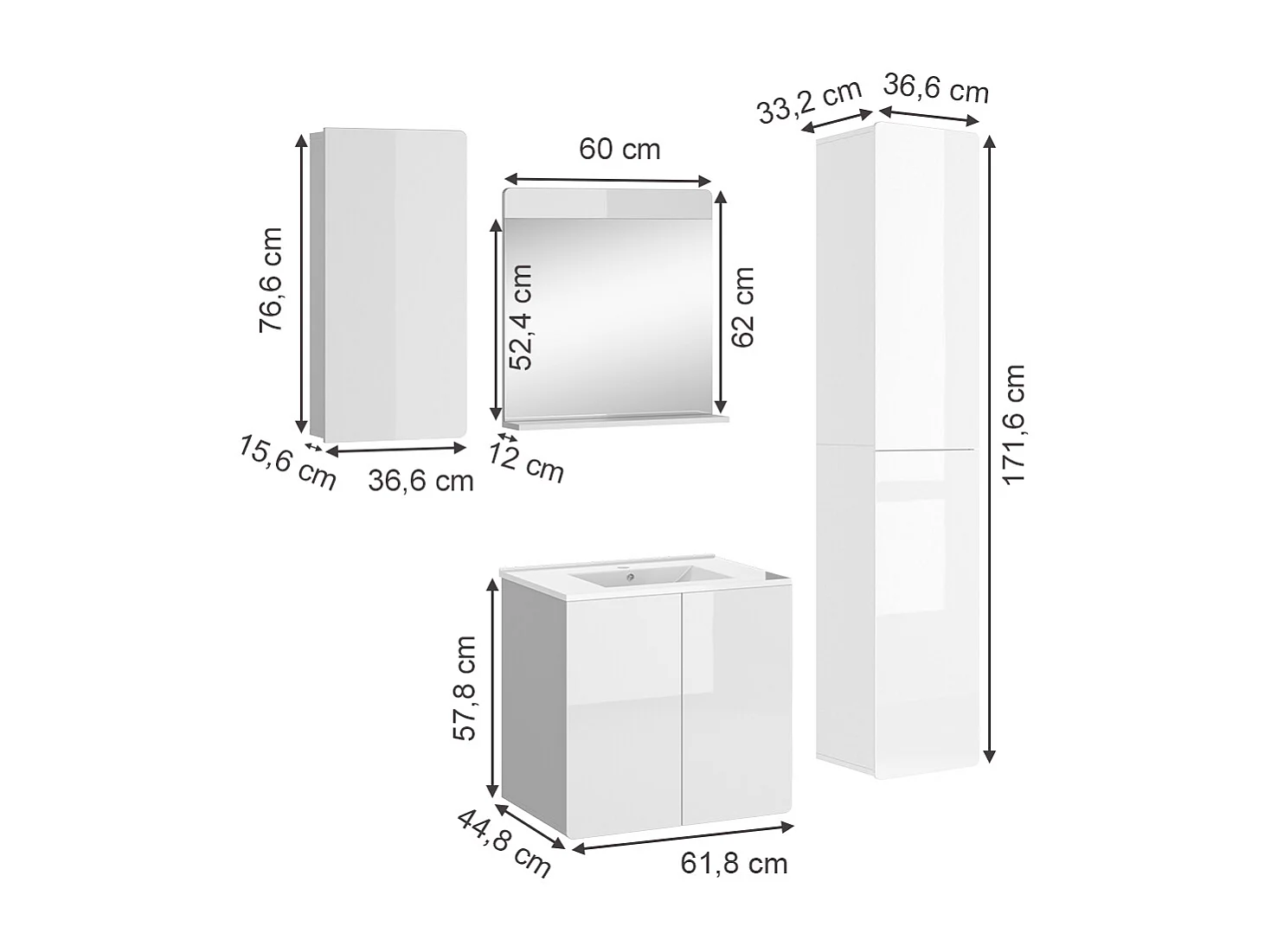 Bathroom furniture set white 61.8x44.8x57.8 izan