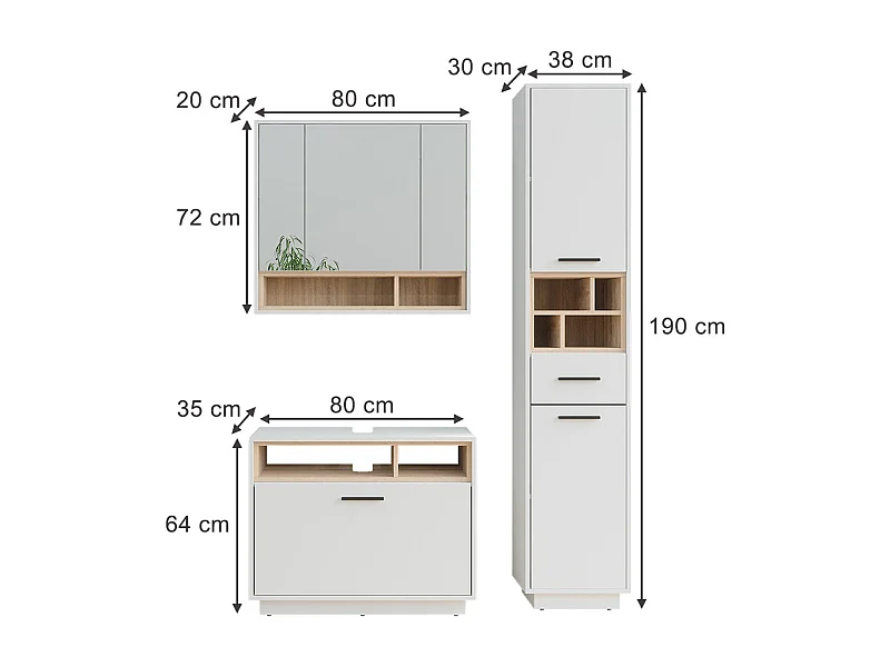 Conjunto de muebles de baño blanco/sonoma 80x35x64 beatrice