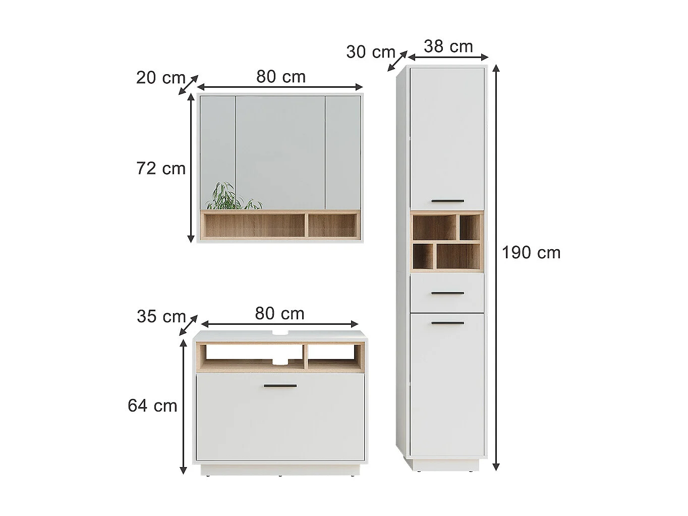 Conjunto de muebles de baño blanco/sonoma 80x35x64 beatrice