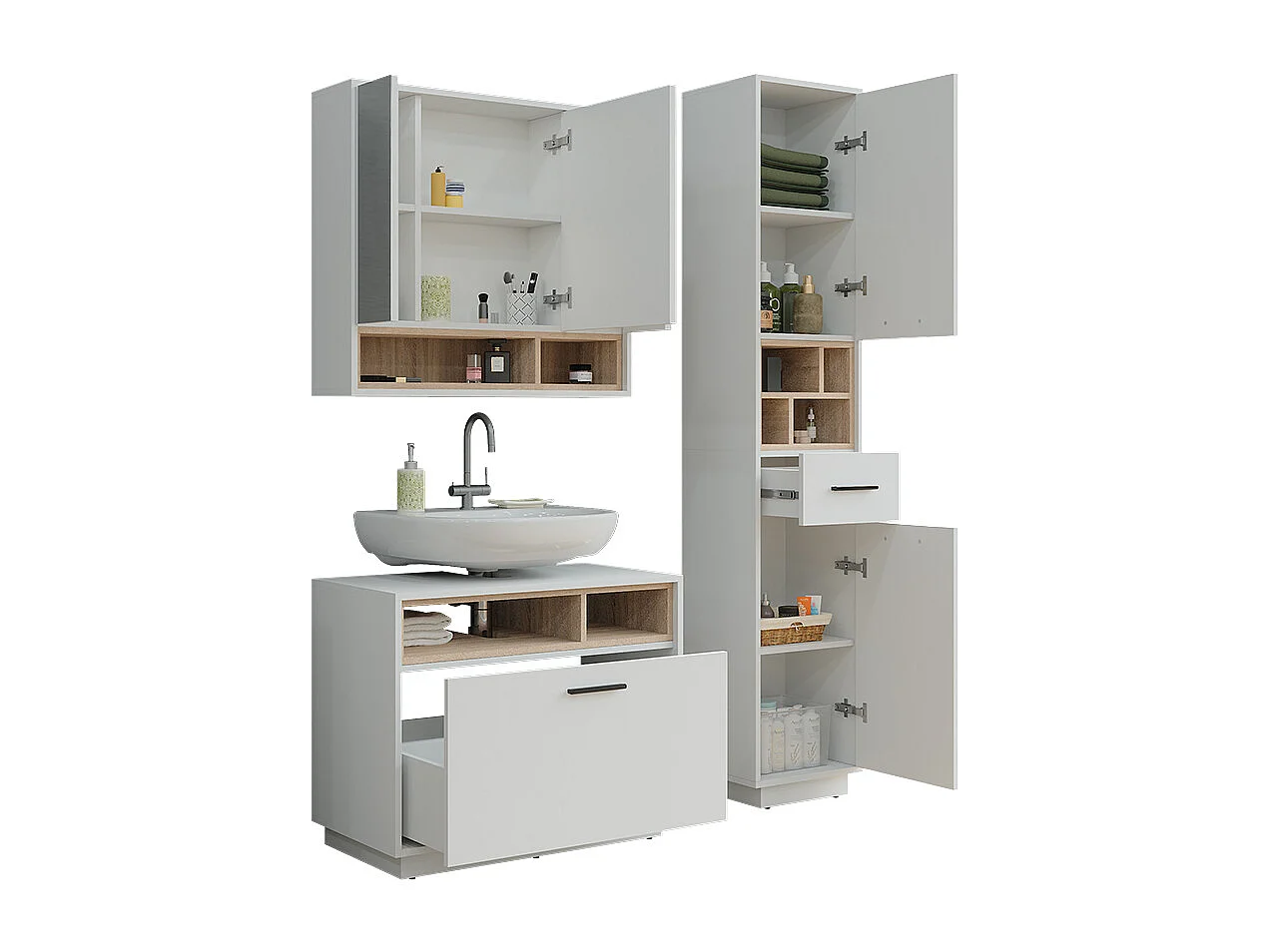 Conjunto de muebles de baño blanco/sonoma 80x35x64 beatrice