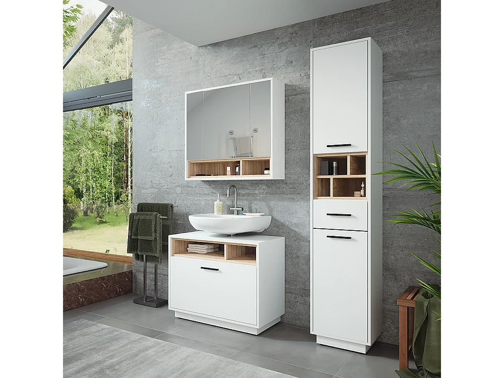 Ensemble de meubles de salle de bains blanc/sonoma 80x35x64 beatrice