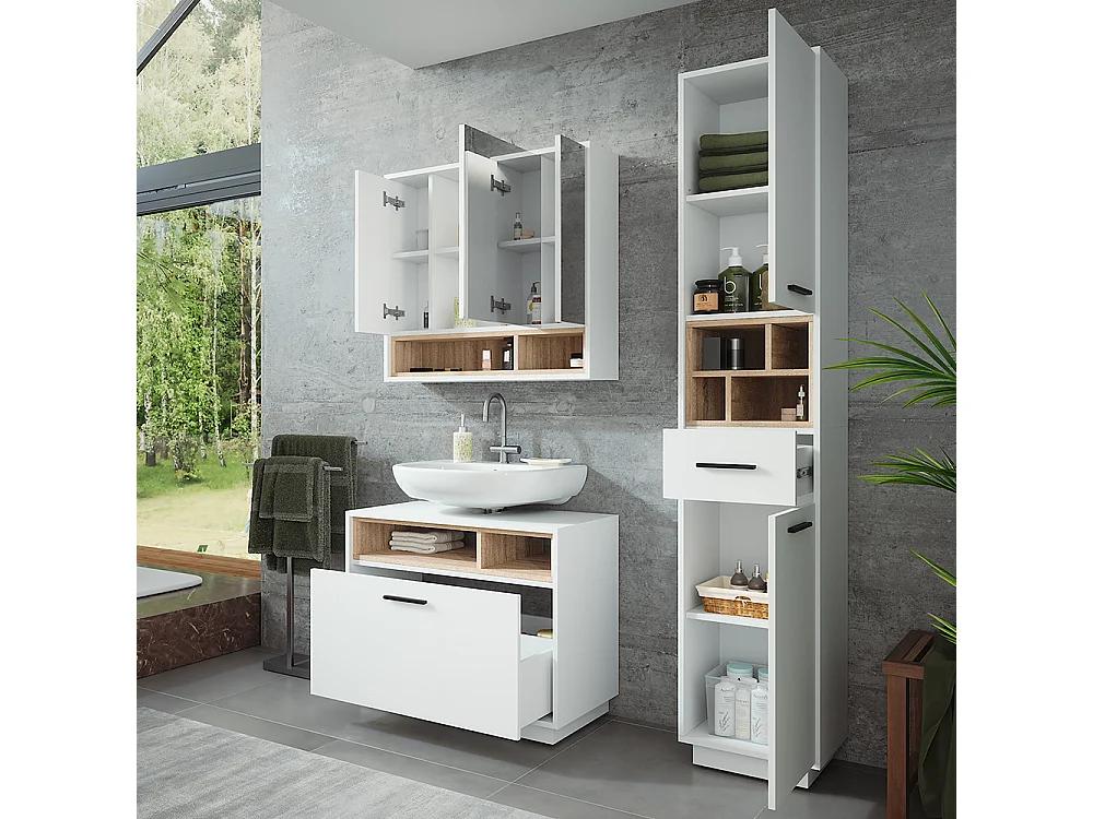 Ensemble de meubles de salle de bains blanc/sonoma 80x35x64 beatrice