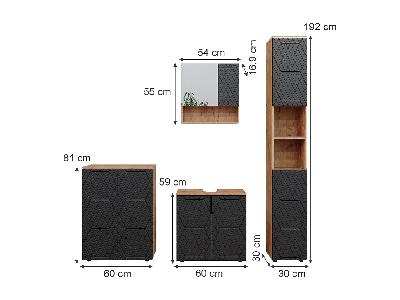 Set mobili bagno antracite con struttura a nido dape 80x41x58.6 irma
