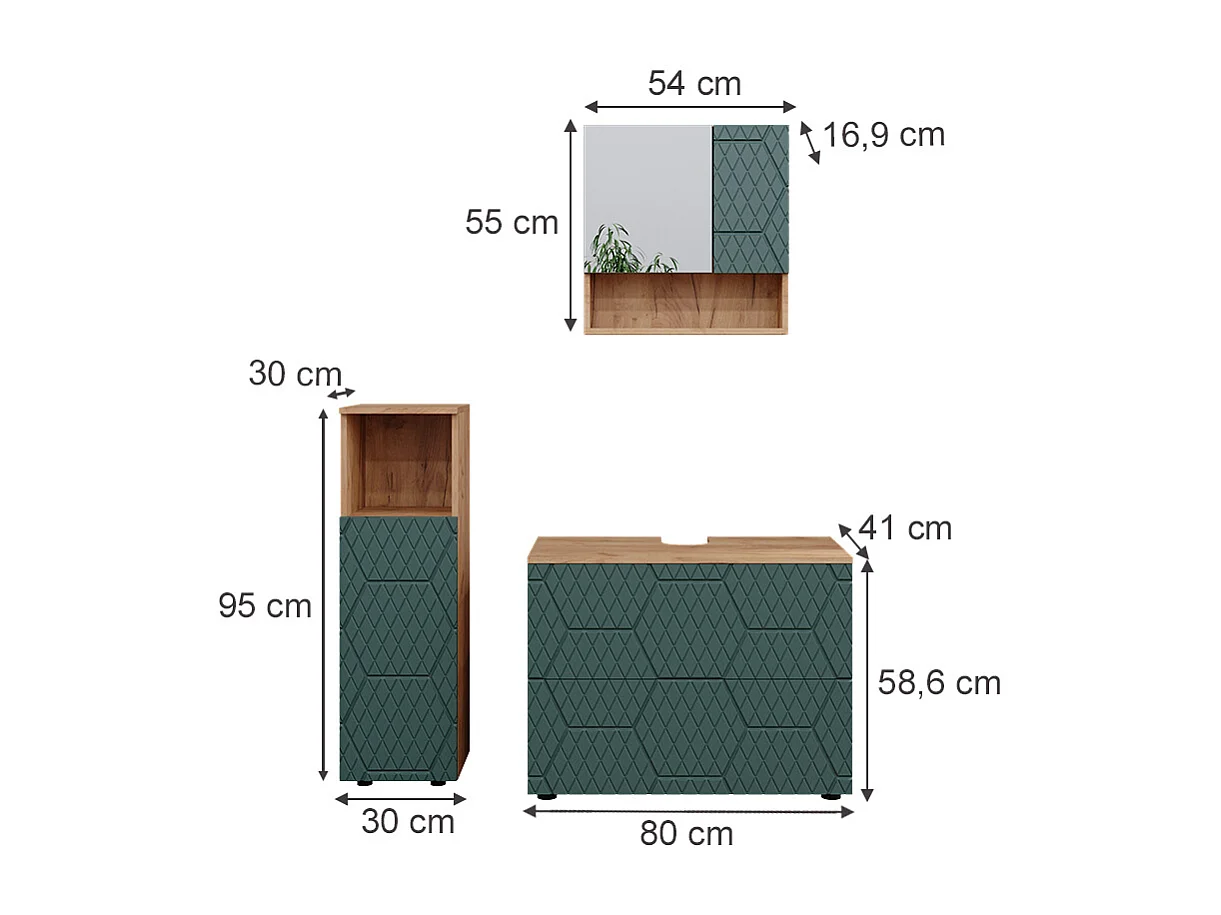 Badmöbel-Set grün/goldkraft eiche 80x41x58.6 irma