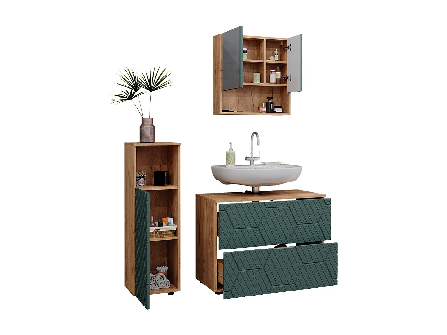 Badmöbel-Set grün/goldkraft eiche 80x41x58.6 irma