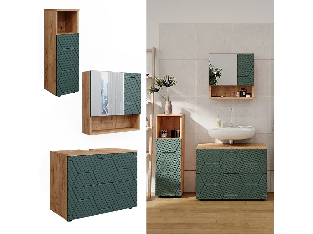 Set mobili bagno quercia verde/oro 80x41x58.6 irma