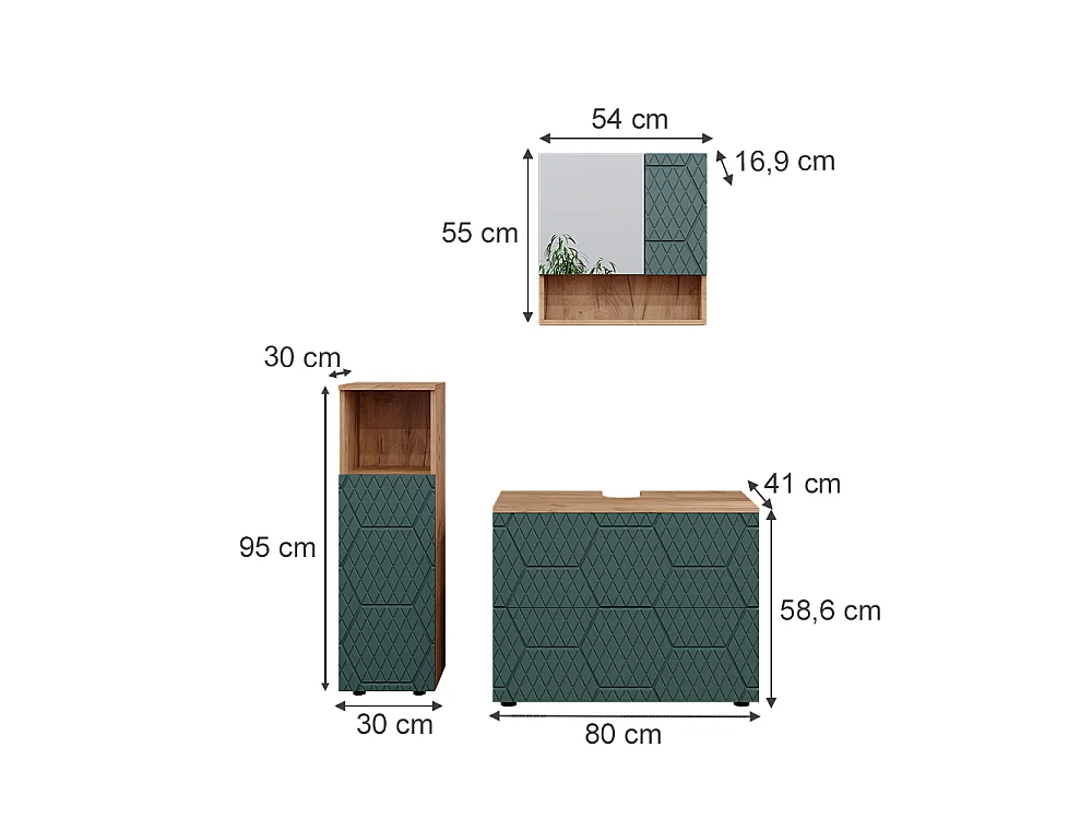 Set mobili bagno quercia verde/oro 80x41x58.6 irma
