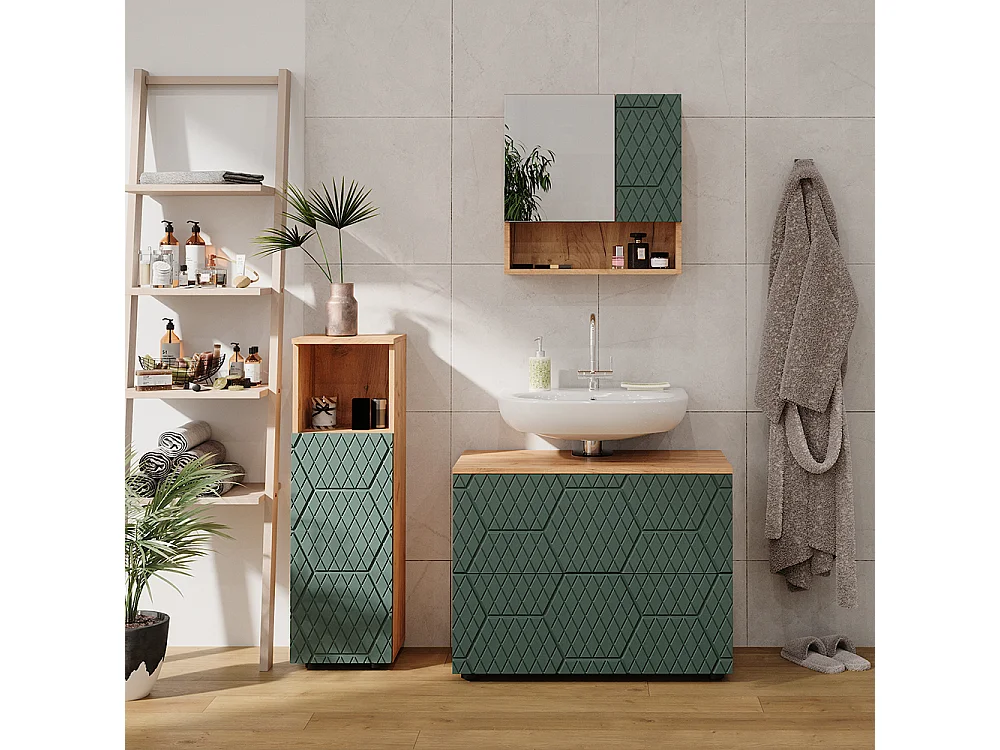 Set mobili bagno quercia verde/oro 80x41x58.6 irma