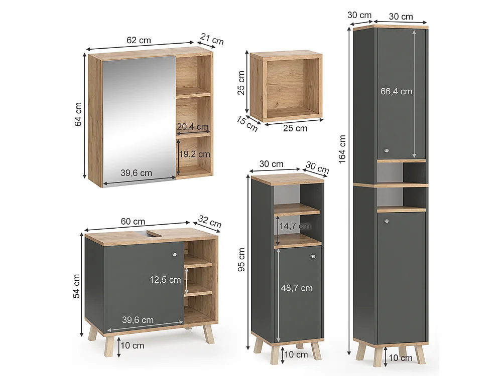 Set mobili bagno antracite 62x32x54 senyo