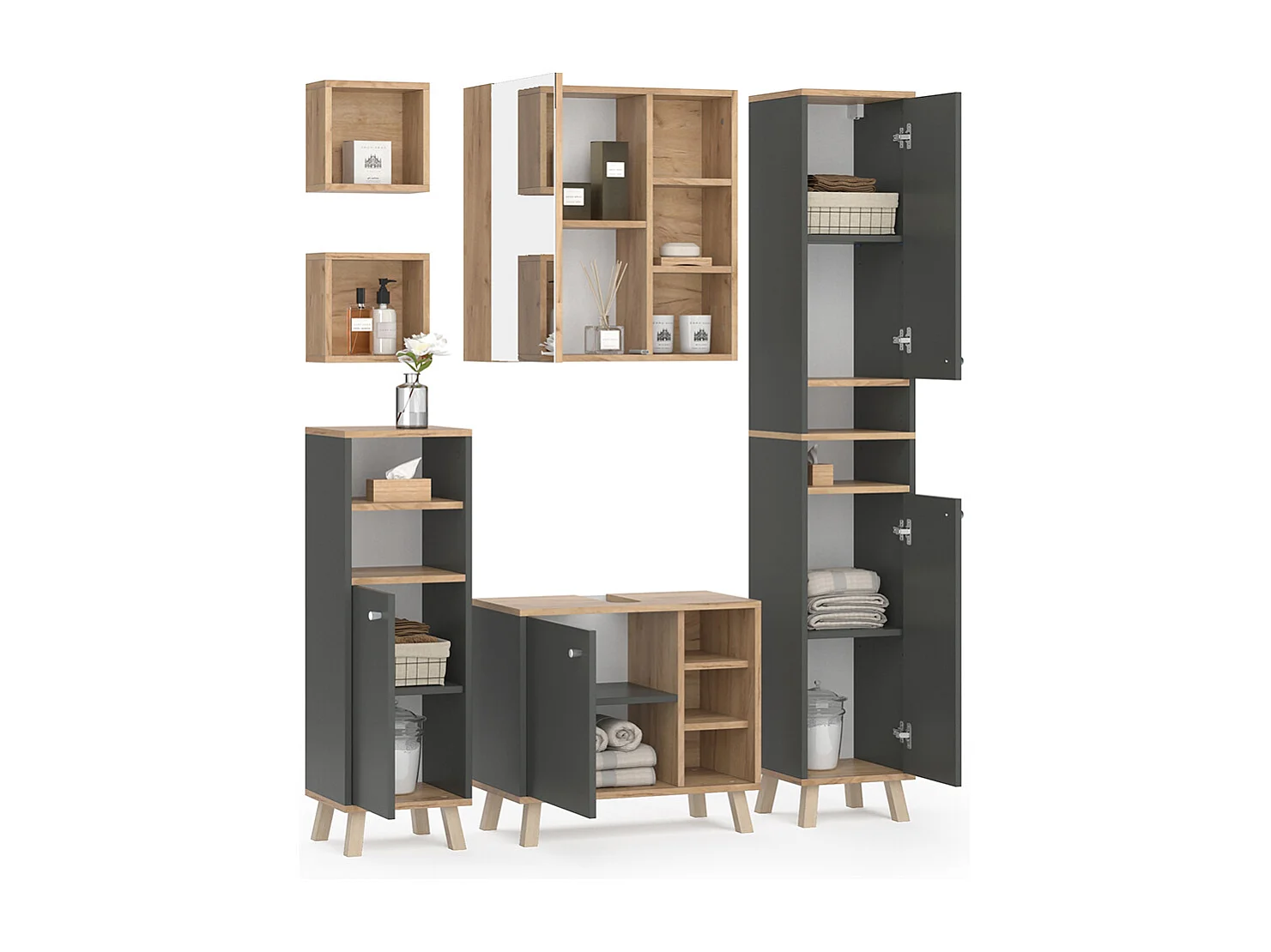 Set mobili bagno antracite 62x32x54 senyo