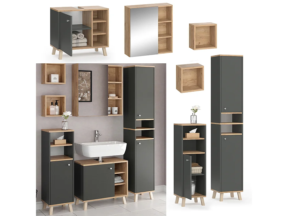 Meubles bain anthracite 62x32x54 senyo