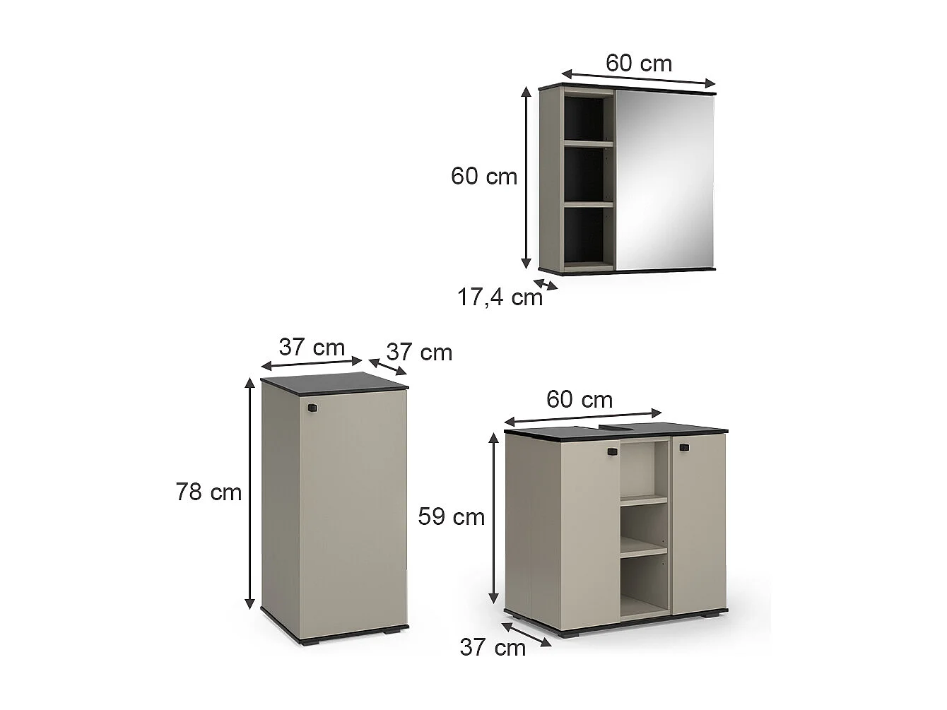 Meubles bain grège 60x37x59 joli