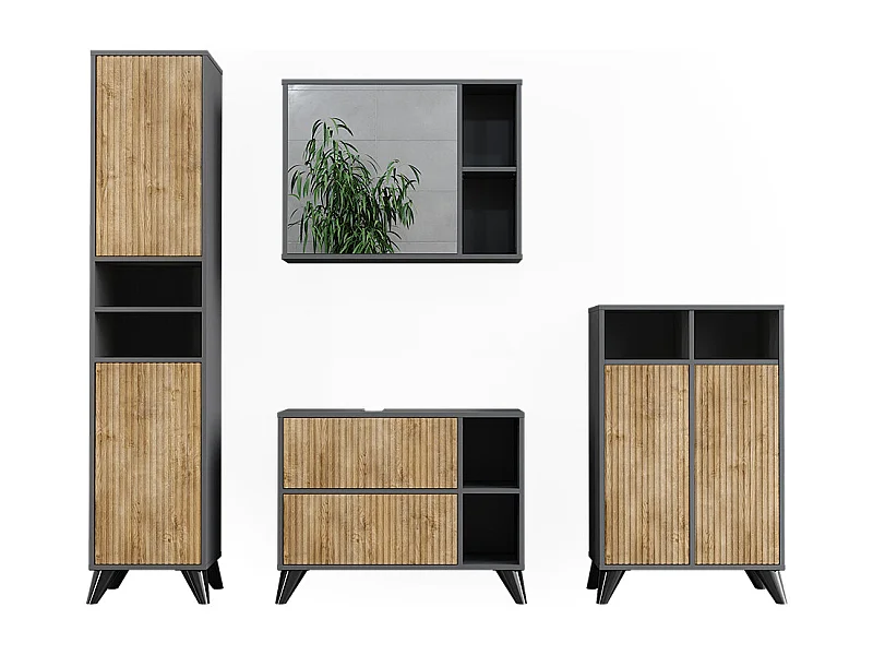 Conjunto de muebles de baño antracita/roble de montaña 80x30x62 leano