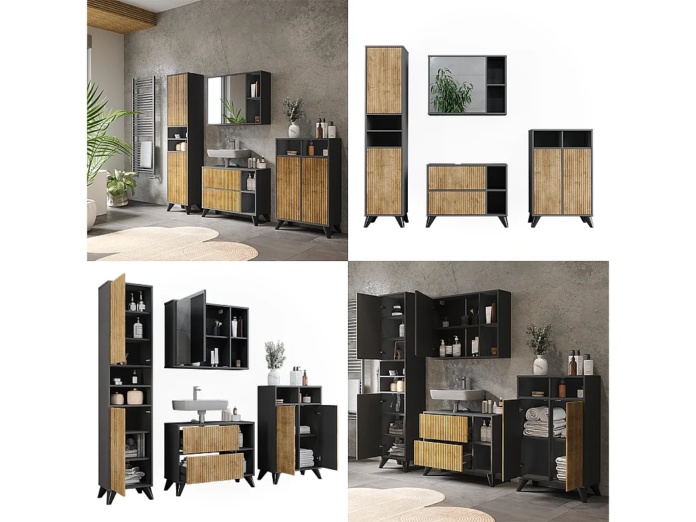 Conjunto de muebles de baño antracita/roble de montaña 80x30x62 leano