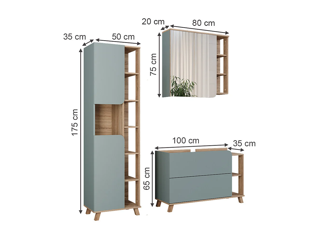 Badkamermeubelset sonoma/blauw 100x35x65 karen