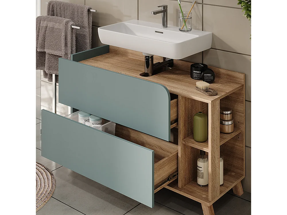 Badkamermeubelset sonoma/blauw 100x35x65 karen