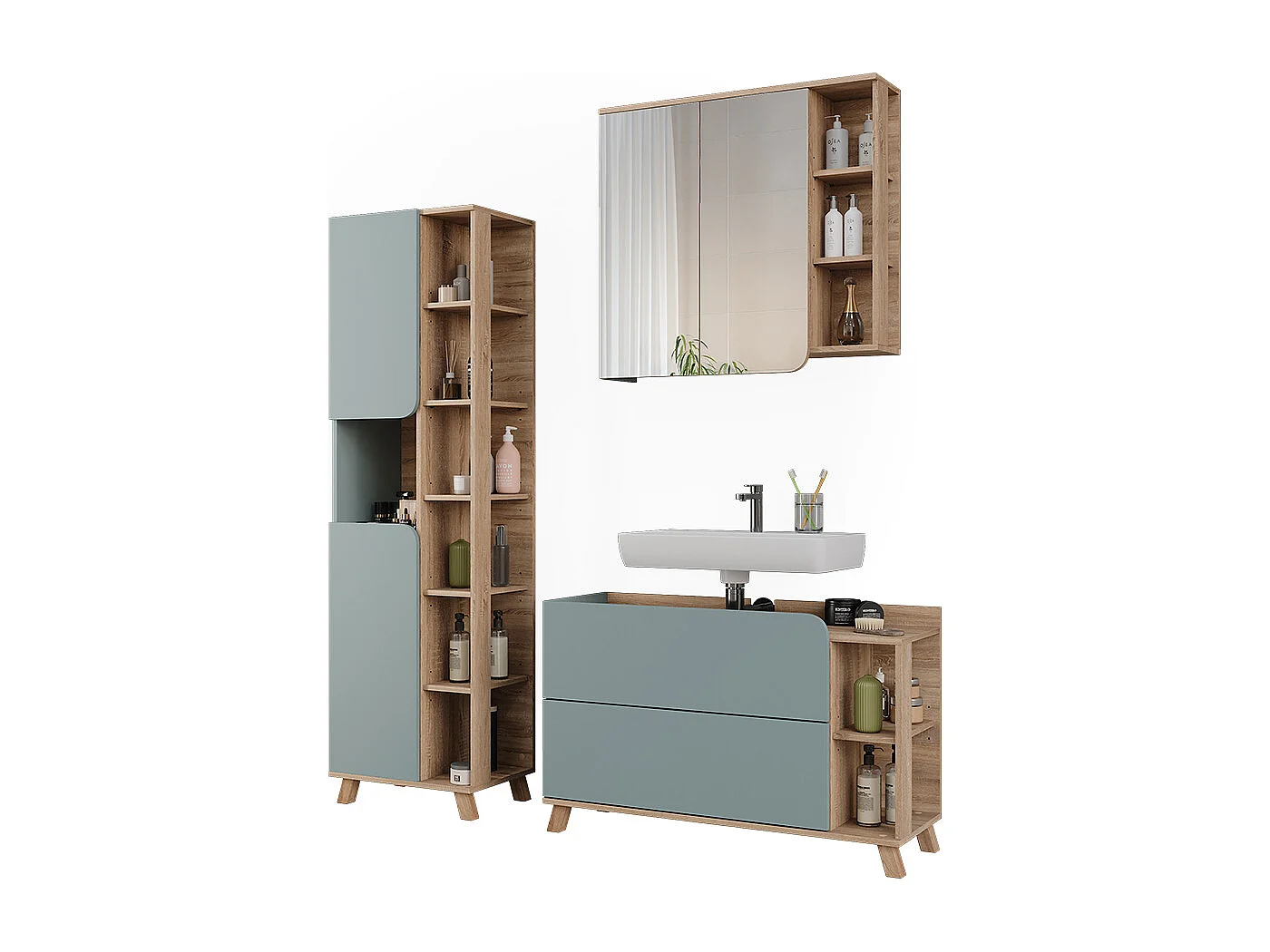 Badkamermeubelset sonoma/blauw 100x35x65 karen