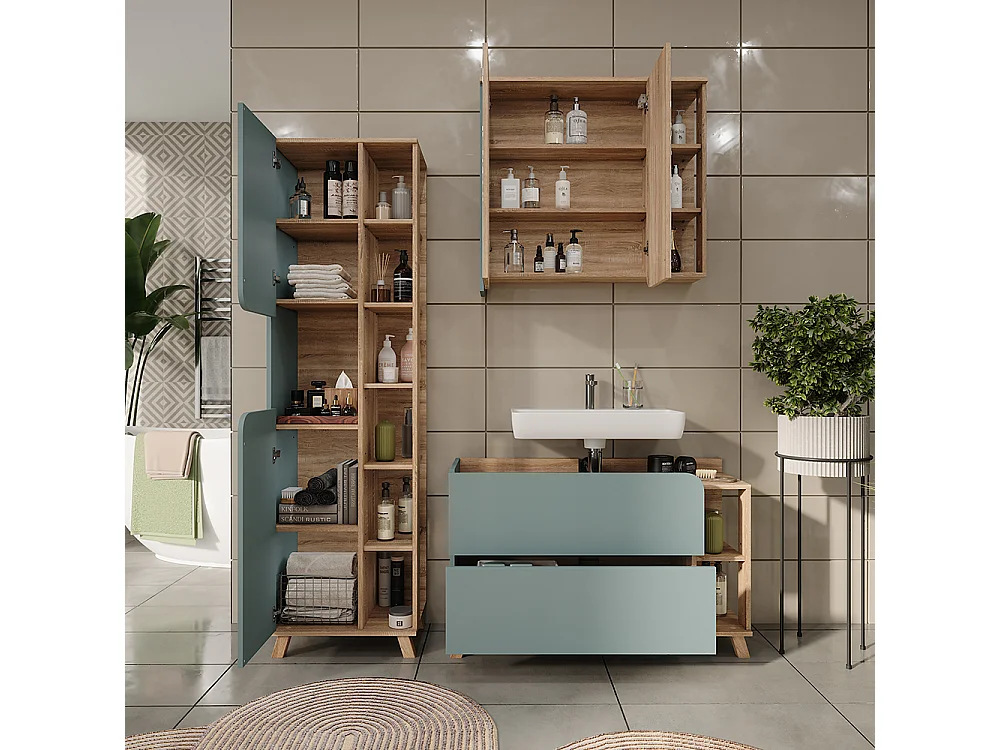 Badkamermeubelset sonoma/blauw 100x35x65 karen