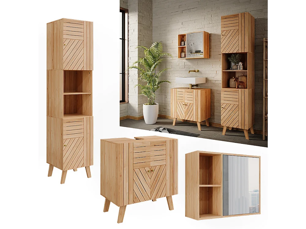 Set di mobili da bagno bambù 60x36x65 lucie