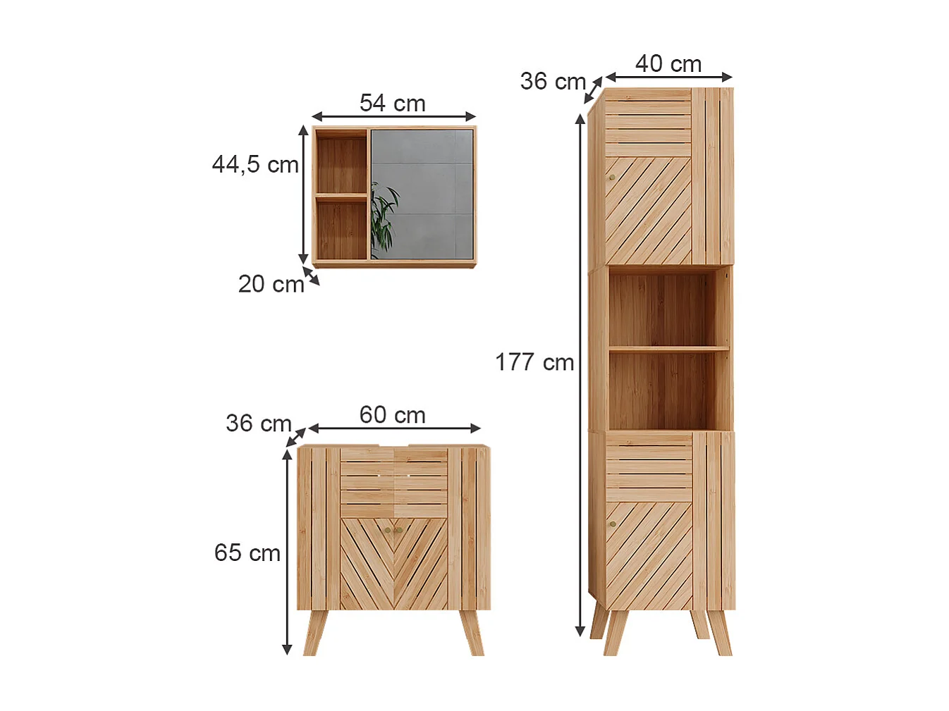 Ensemble de meubles de salle de bains bambou 60x36x65 lucie