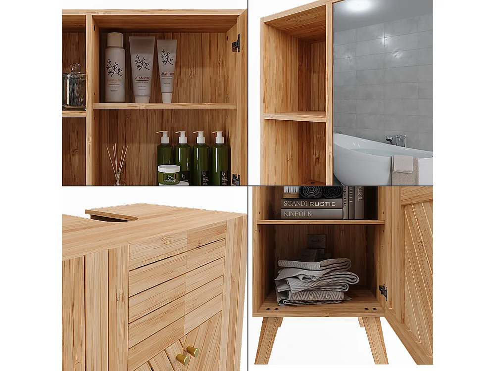 Ensemble de meubles de salle de bains bambou 60x36x65 lucie