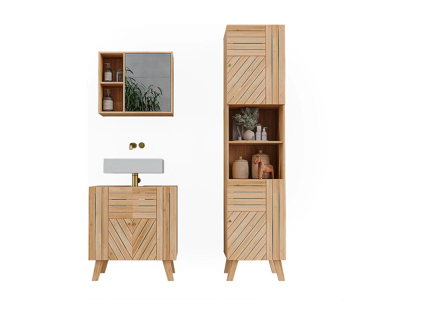 Ensemble de meubles de salle de bains bambou 60x36x65 lucie