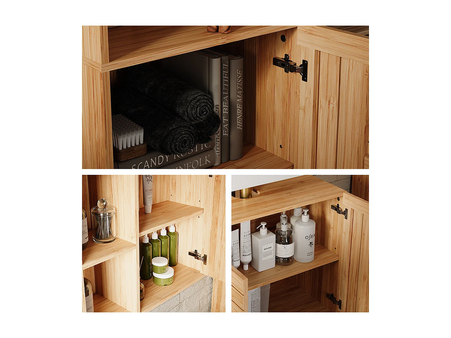 Ensemble de meubles de salle de bains bambou 60x36x65 lucie