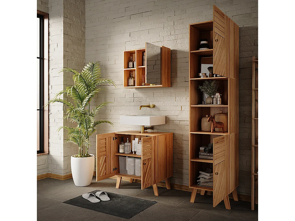 Ensemble de meubles de salle de bains bambou 60x36x65 lucie