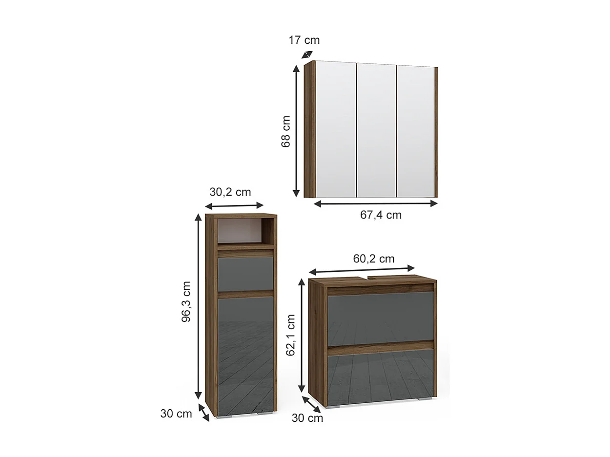 Set mobili bagno antracite 60x30x62 majest