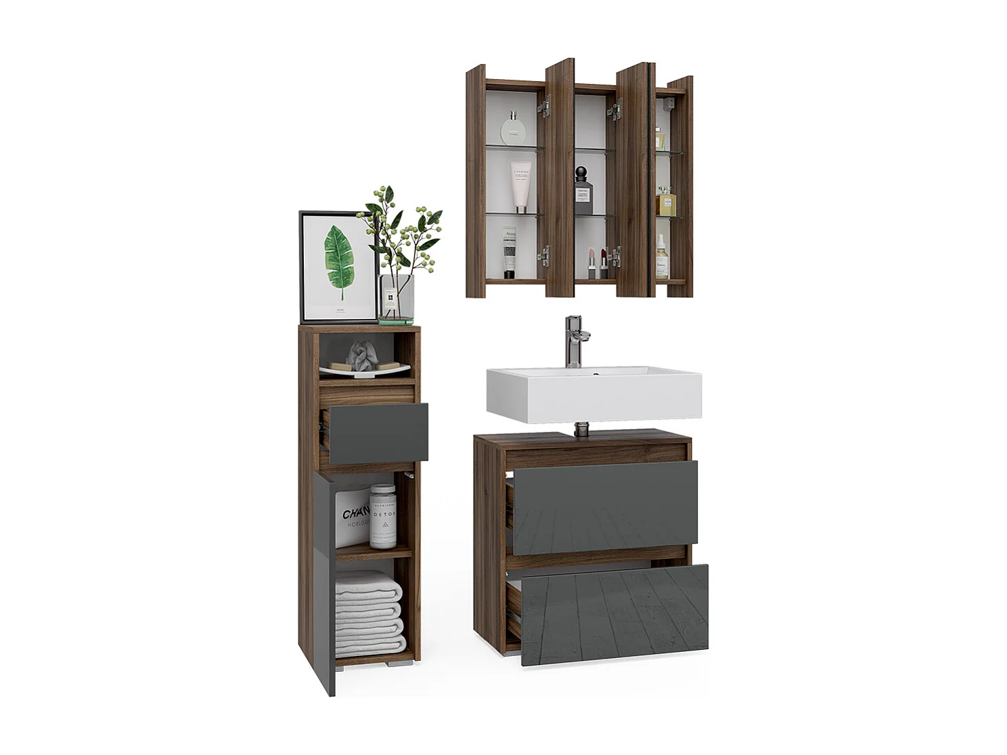 Set mobili bagno antracite 60x30x62 majest