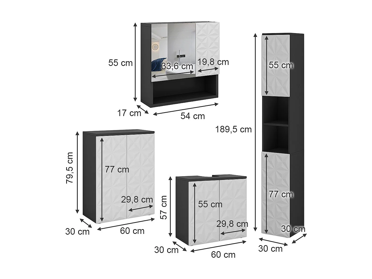 Meubles bain noir 60x30x57 edge