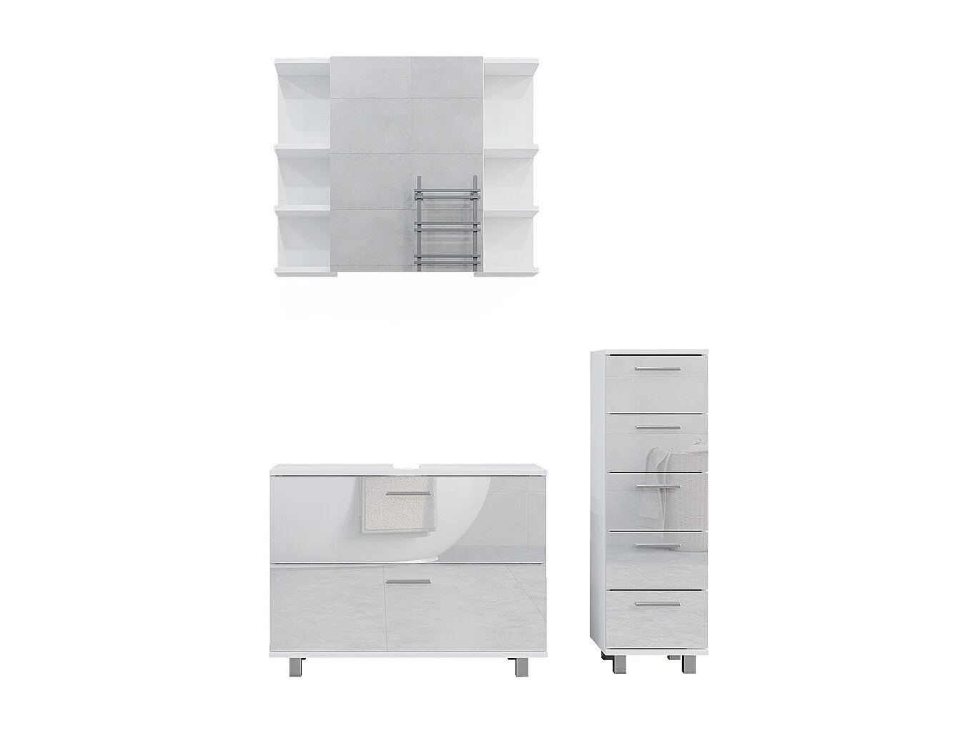 Set di mobili da bagno bianco lucido 80x33x60 ilias
