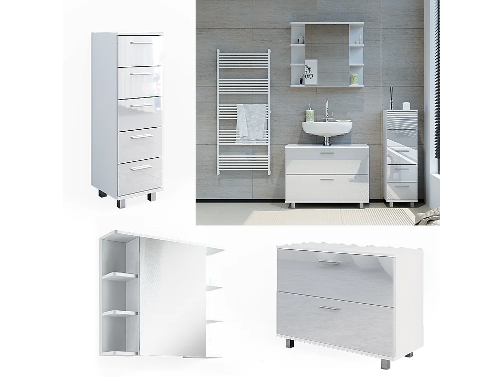 Set di mobili da bagno bianco lucido 80x33x60 ilias