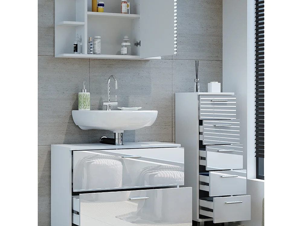 Set di mobili da bagno bianco lucido 80x33x60 ilias