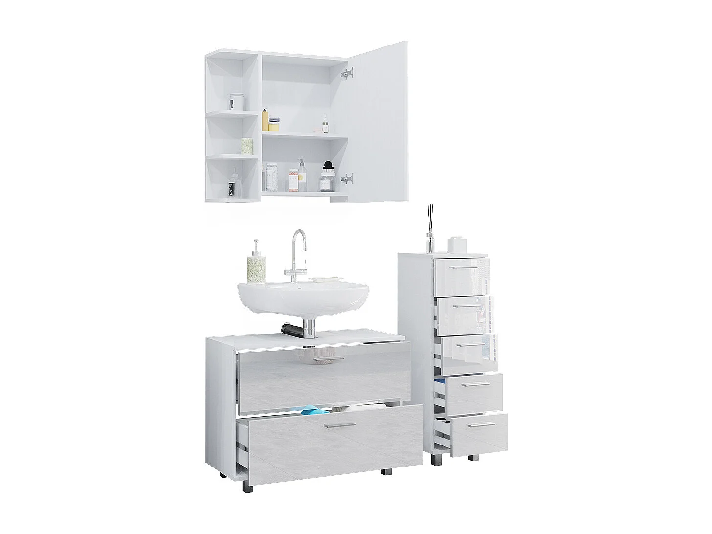 Set di mobili da bagno bianco lucido 80x33x60 ilias