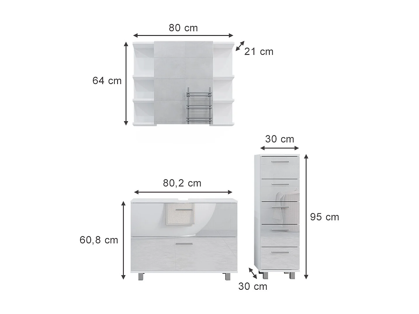 Meubles bain blanc haute brillance 80x33x60 ilias
