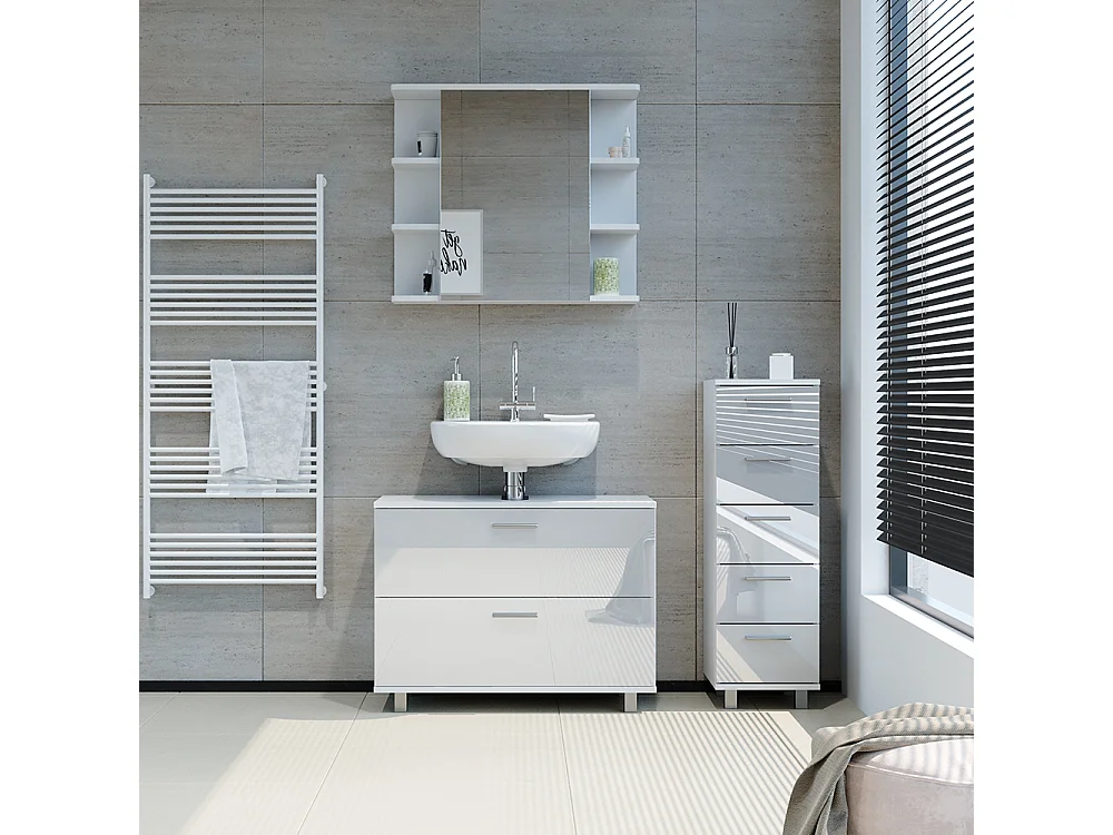 Meubles bain blanc haute brillance 80x33x60 ilias