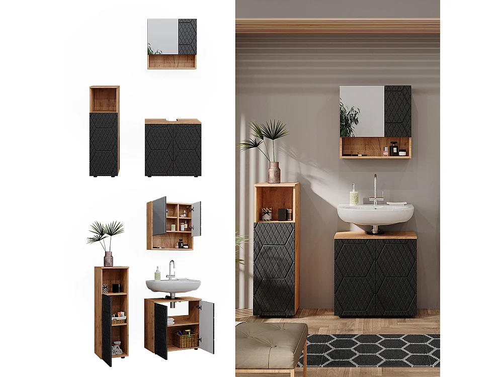 Badmöbel-Set anthrazit mit wabenstruktur 80x41x58.6 irma