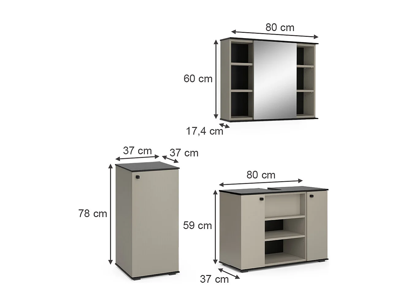 Meubles bain grège 80x37x59 joli