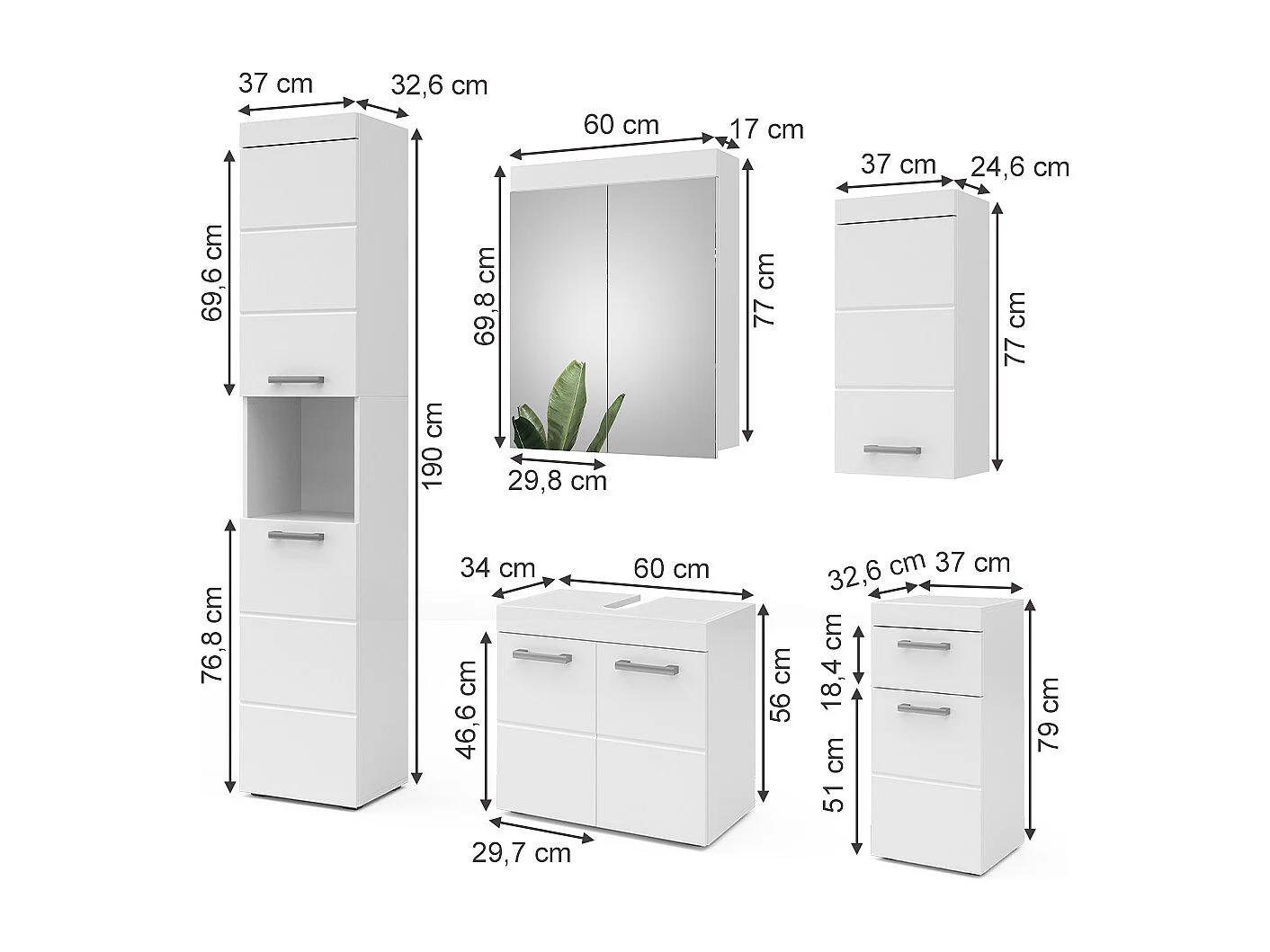 Set di mobili da bagno bianco 60x34x56 luna