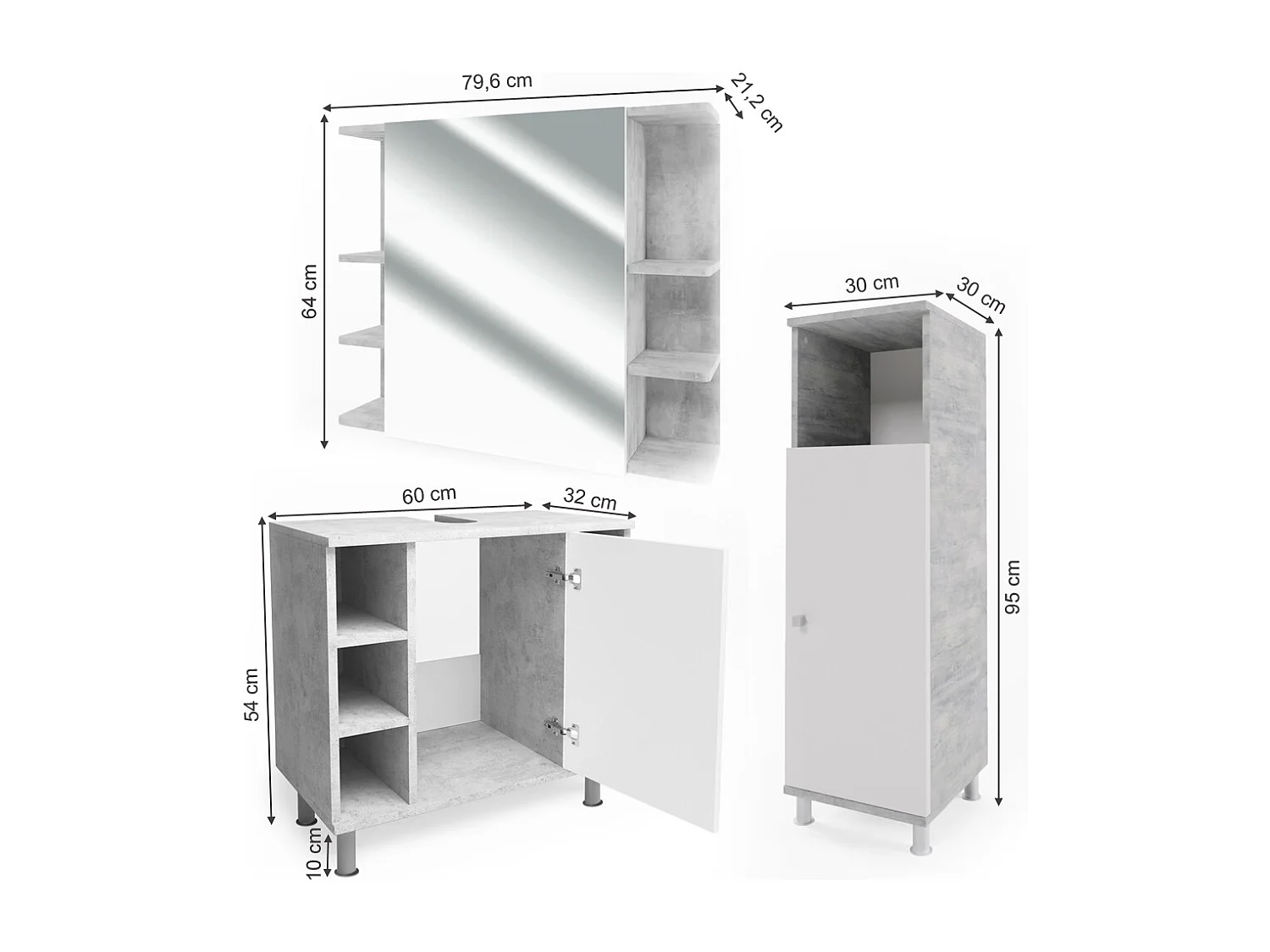 Set mobili bagno calcestruzzo 60x32x54 fynn